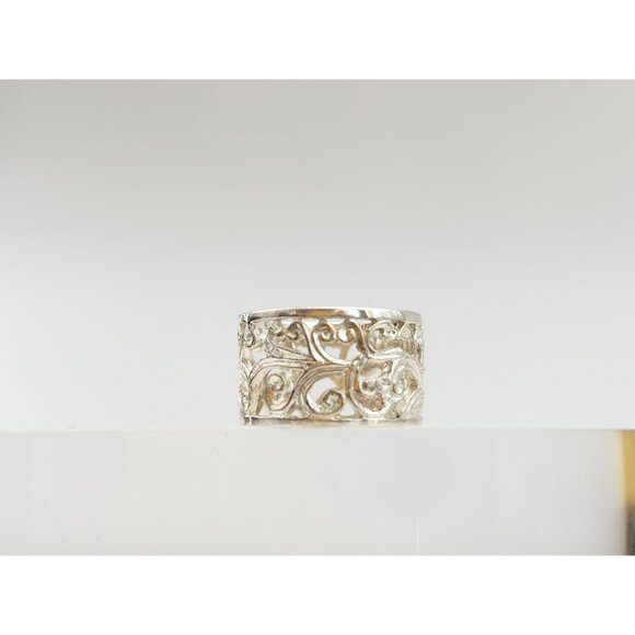 Ornate Cutout Floral Straight Chunky 925 Sterling Silver Vintage Ring - sz 6 - Picture 2 of 11